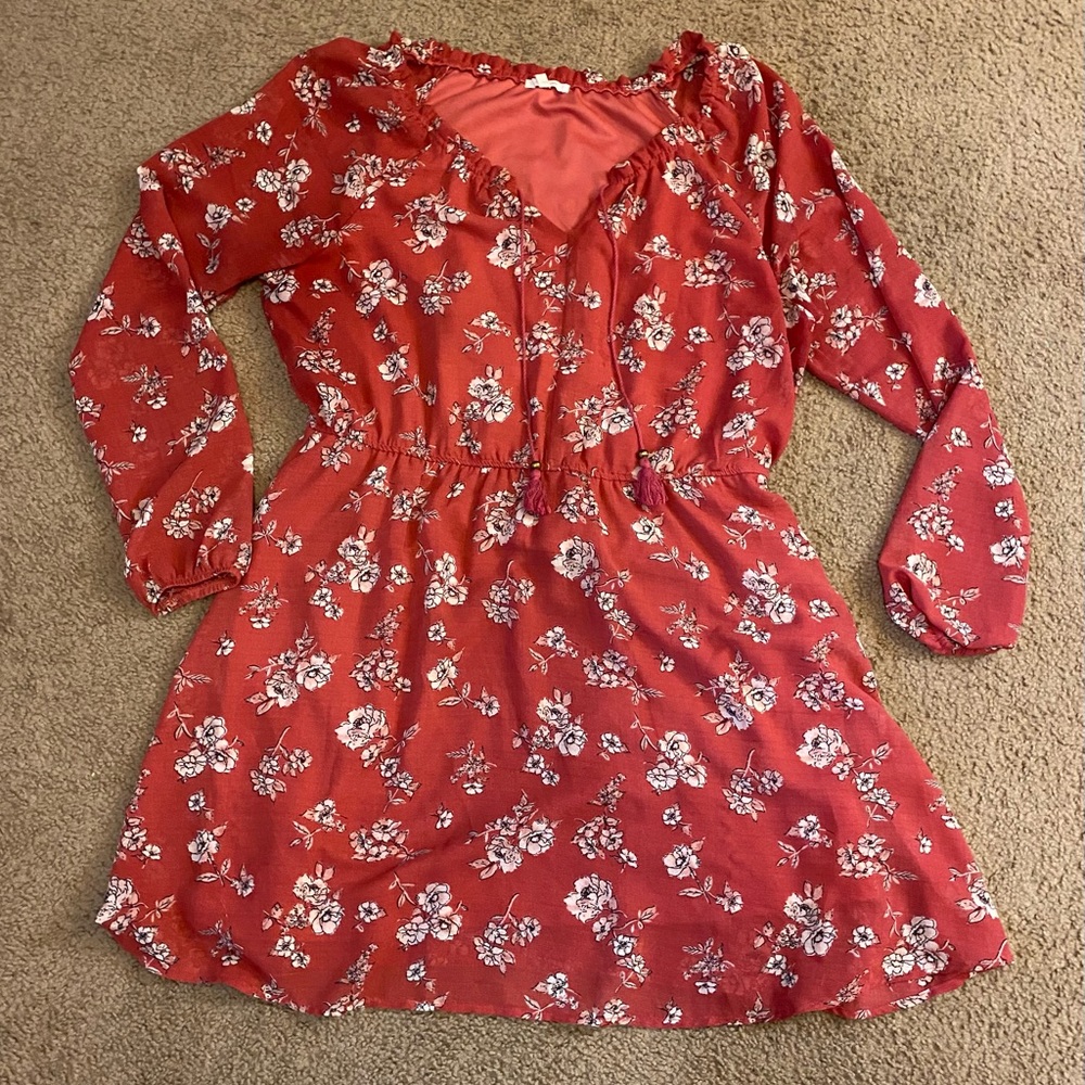 Red floral dress empire waist